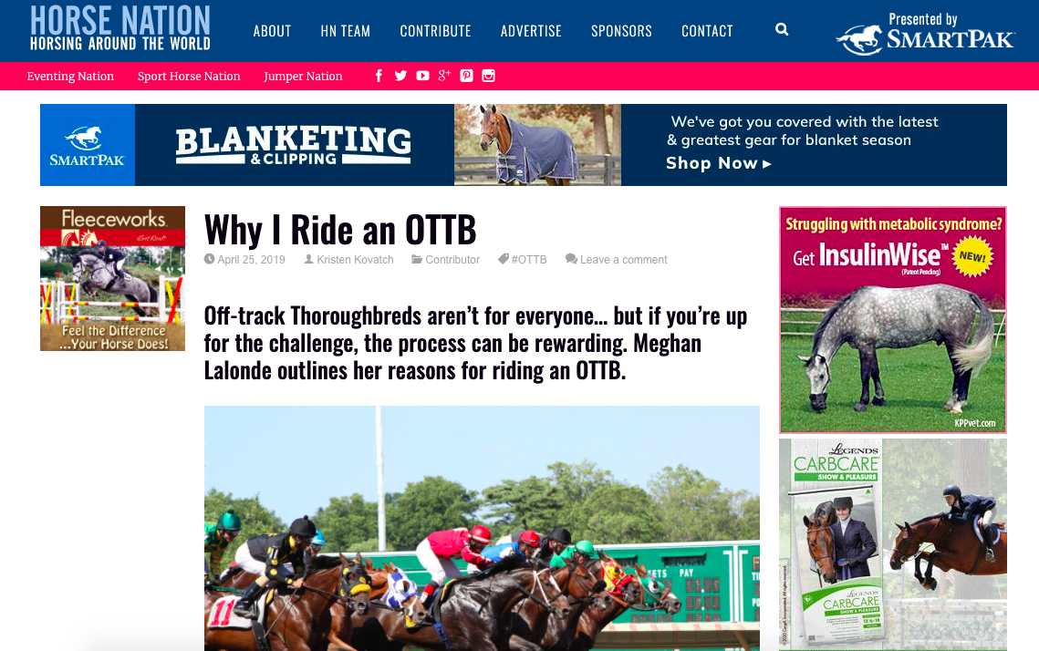 Horse Nation Article: Why I Ride An OTTB
